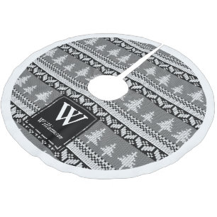 Jupon De Sapin En Polyester Brossé Fir nordique noir et blanc + Nom de famille