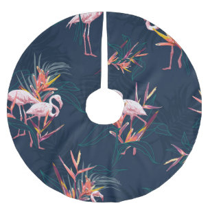 Jupon De Sapin En Polyester Brossé Flamant rose hawaïen : oeuvre Vintage tropicale