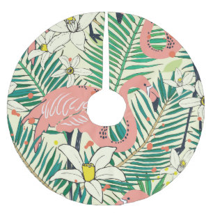 Jupon De Sapin En Polyester Brossé Flamant rose Palm Feuilles : Vintage tropical
