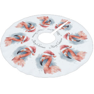 Jupon De Sapin En Polyester Brossé Flamant rose père Noël Snowbird, personnalisé