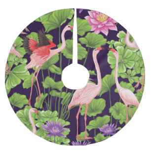 Jupon De Sapin En Polyester Brossé Flamant rose, plantes tropicaux, arrière - plan no