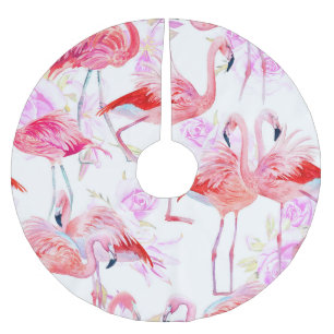 Jupon De Sapin En Polyester Brossé Flamant rose Rose : Aquarelle Oiseau Floral