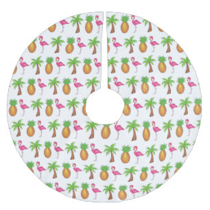 Jupon De Sapin En Polyester Brossé Flamant rose rose Tropical Island Palm Tree Ananas