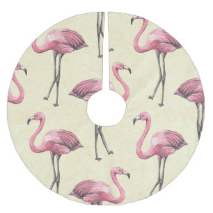 Jupon De Sapin En Polyester Brossé Flamant rose tropical : Aquarelle Fond d'écran Del