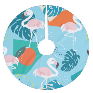 Jupon De Sapin En Polyester Brossé Flamant rose Tropical, Motif Vintage tendance.