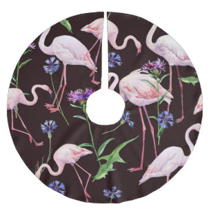 Jupon De Sapin En Polyester Brossé Flamants d'aquarelle et fleurs sauvages motif.