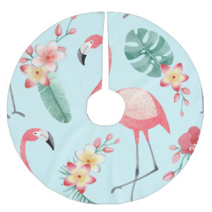 Jupon De Sapin En Polyester Brossé Flamants roses Fleurs tropicales Motif aquarelle