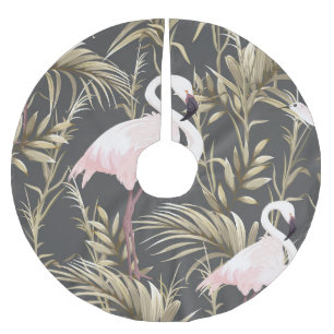 Jupon De Sapin En Polyester Brossé Flamants roses & Or : Pink Tropical Elegance.