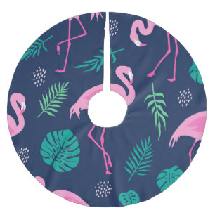 Jupon De Sapin En Polyester Brossé flamants roses, palmiers tropicaux, couteaux dessi
