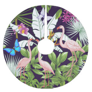 Jupon De Sapin En Polyester Brossé Flamants roses, plantes tropicaux : motif vintage.