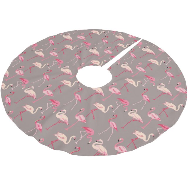 Jupon De Sapin En Polyester Brossé Flamants roses rétro| Monogramme 2 (Angle)