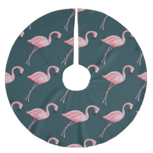 Jupon De Sapin En Polyester Brossé Flamants roses sur motif bleu vintage sans soudure