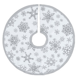 Jupon De Sapin En Polyester Brossé Flammes de neige en argent à Noël blanc