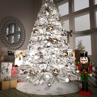 Jupon De Sapin En Polyester Brossé Flèches de neige en argent