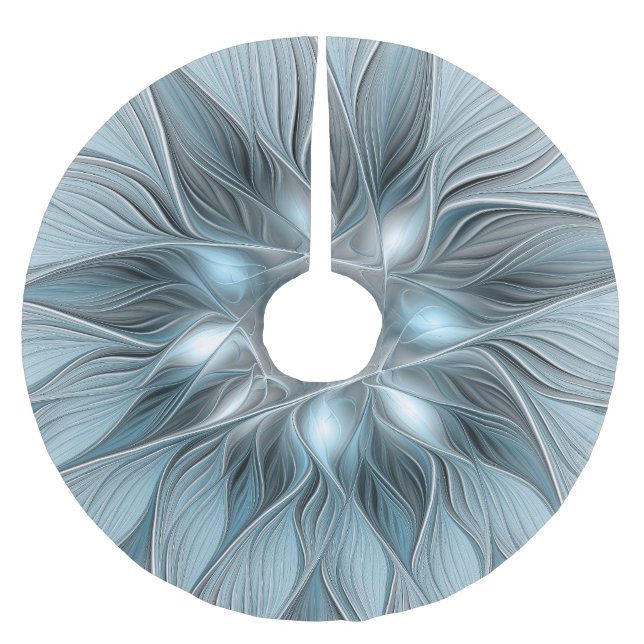 Jupon De Sapin En Polyester Brossé Fleur abstraite joyeuse bleu gris floral fractal (Devant)