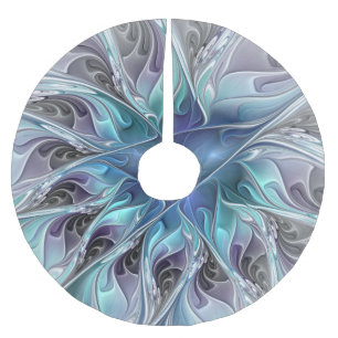 Jupon De Sapin En Polyester Brossé Fleur de fractale moderne abstraite avec du bleu