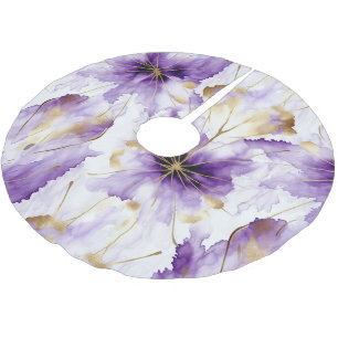 Jupon De Sapin En Polyester Brossé Fleur d'Iris Abstrait Or Blanc Violet