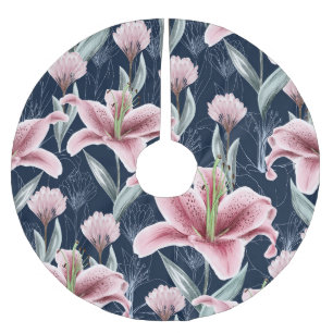 Jupon De Sapin En Polyester Brossé Fleur Lilly Rose Motif sans couture.