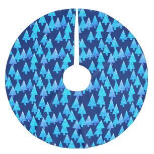 Jupon De Sapin En Polyester Brossé Fleur moderne arbres de Noël - bleu cobalt