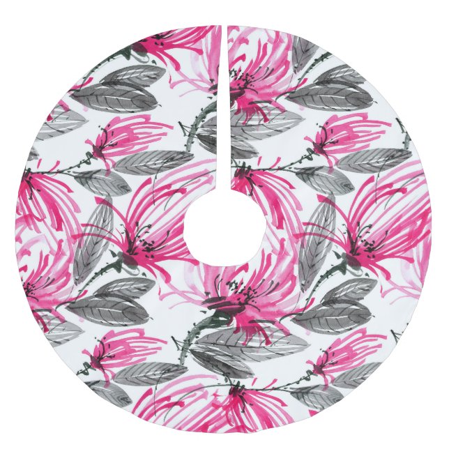 Jupon De Sapin En Polyester Brossé Fleur rouge orientale : Motif d'aquarelle. (Devant)