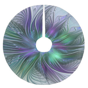 Jupon De Sapin En Polyester Brossé Fleur verte abstraite moderne fractale violette
