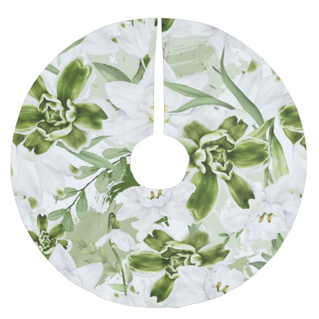 Jupon De Sapin En Polyester Brossé Fleurs aquarelle blanche 2 (Devant)