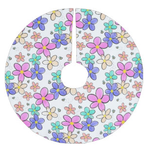 Jupon De Sapin En Polyester Brossé fleurs arc-en-ciel colorées lumineuses abeilles bo