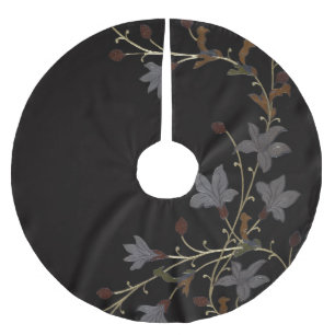 Jupon De Sapin En Polyester Brossé Fleurs Art Déco sur fond noir