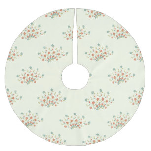 Jupon De Sapin En Polyester Brossé Fleurs Bleues, Fleurs Rouges, Motif De Fleurs