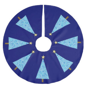 Jupon De Sapin En Polyester Brossé Fleurs bleues sur un sapin de Noël moderne