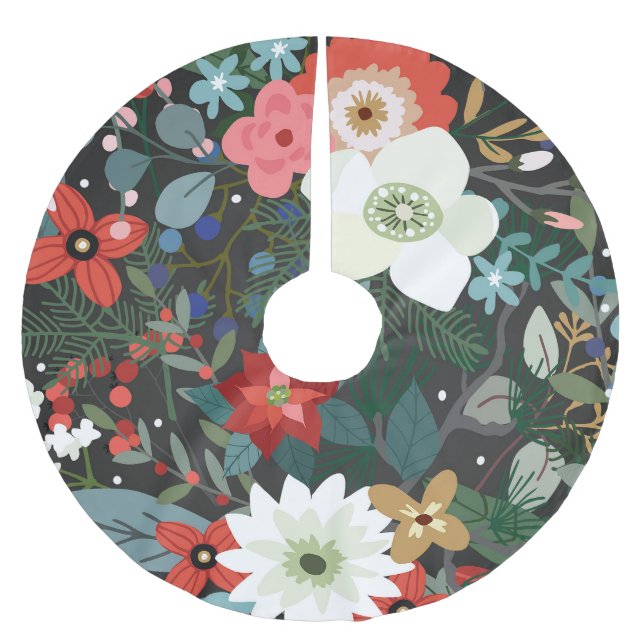 Jupon De Sapin En Polyester Brossé Fleurs Botaniques D'hiver Fleur Florale Noël Vacan (Devant)