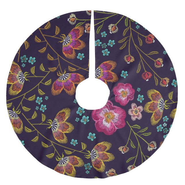Jupon De Sapin En Polyester Brossé Fleurs brodées : mode sans couture motif (Devant)
