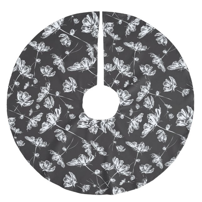 Jupon De Sapin En Polyester Brossé Fleurs cosmos blanches : motif isolé. (Devant)