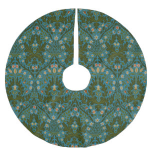 Jupon De Sapin En Polyester Brossé Fleurs d'Automne Vintage Bleu Vert William Morris