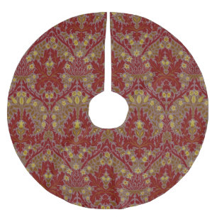 Jupon De Sapin En Polyester Brossé Fleurs d'Automne Vintage Rouge Or William Morris