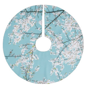 Jupon De Sapin En Polyester Brossé Fleurs de cerisiers : tendance florale turquoise