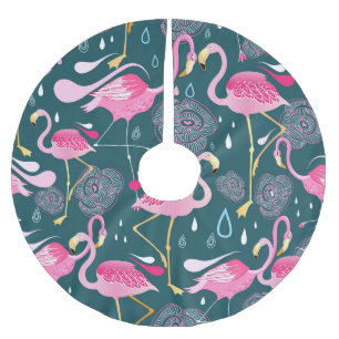 Jupon De Sapin En Polyester Brossé Fleurs de Flamants roses : Graphisme foncé sans co