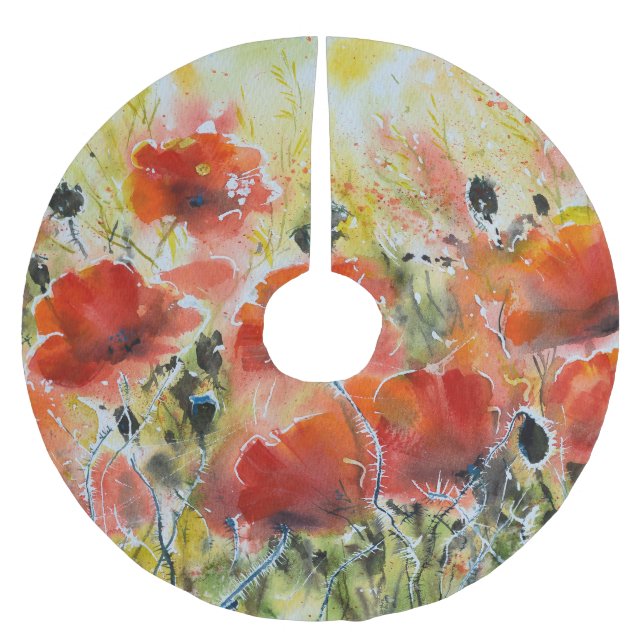 Jupon De Sapin En Polyester Brossé Fleurs de pavot rouge, aquarelle douce. (Devant)