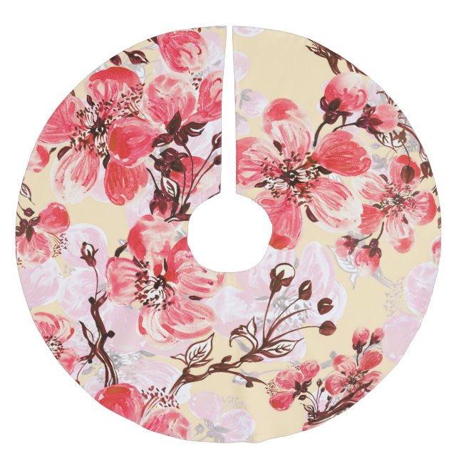 Jupon De Sapin En Polyester Brossé Fleurs de printemps U Motif (Devant)