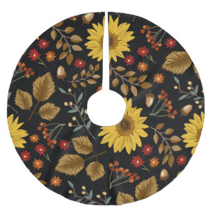 Jupon De Sapin En Polyester Brossé Fleurs de soleil d'automne : Arrière - plan noir d