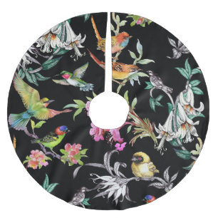 Jupon De Sapin En Polyester Brossé Fleurs d'oiseaux tropicaux : Motif d'aquarelle