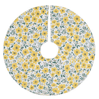 Jupon De Sapin En Polyester Brossé Fleurs jaunes : moderne floral sans soudure.