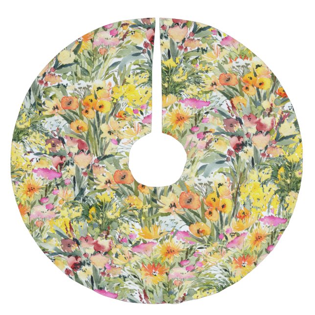 Jupon De Sapin En Polyester Brossé Fleurs Minuscules Champ : Aquarelle Lumineuse. (Devant)