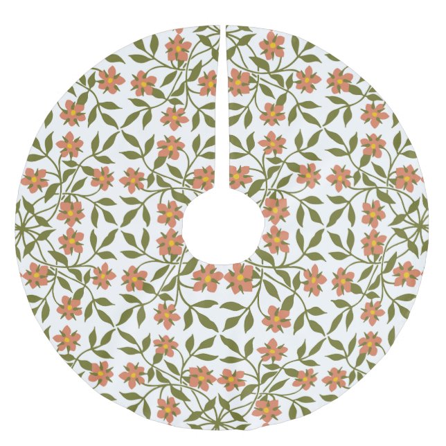 Jupon De Sapin En Polyester Brossé Fleurs orange, Motif Floral, Verdure, Boho (Devant)