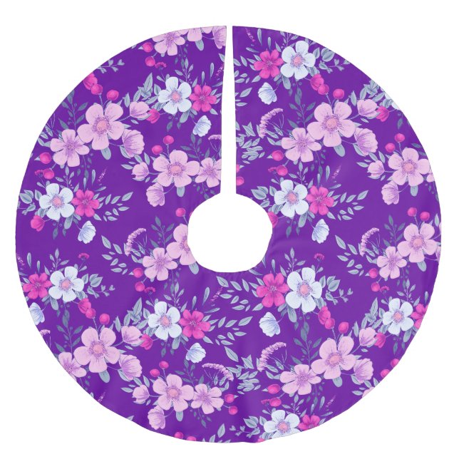 Jupon De Sapin En Polyester Brossé Fleurs Pastel Floral Impression sur Elegant Violet (Devant)