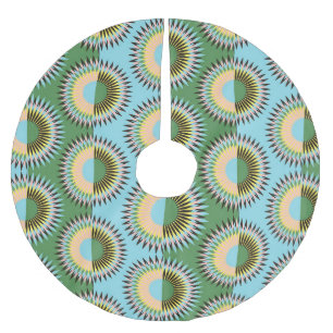Jupon De Sapin En Polyester Brossé Fleurs pliées : motif rétro bleu-vert.