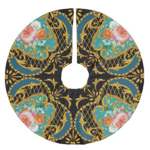 Jupon De Sapin En Polyester Brossé Fleurs roses orange : Composition Carré