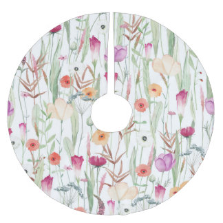 Jupon De Sapin En Polyester Brossé Fleurs Sauvages Aquarelle Conception transparente
