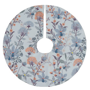 Jupon De Sapin En Polyester Brossé Fleurs sauvages sur bleu, motif botanique.