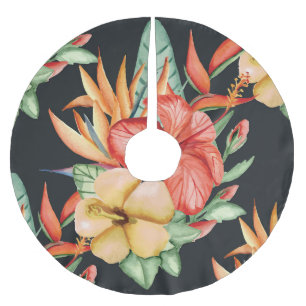 Jupon De Sapin En Polyester Brossé Fleurs tropicales : Aquarelle Vintage Charme.